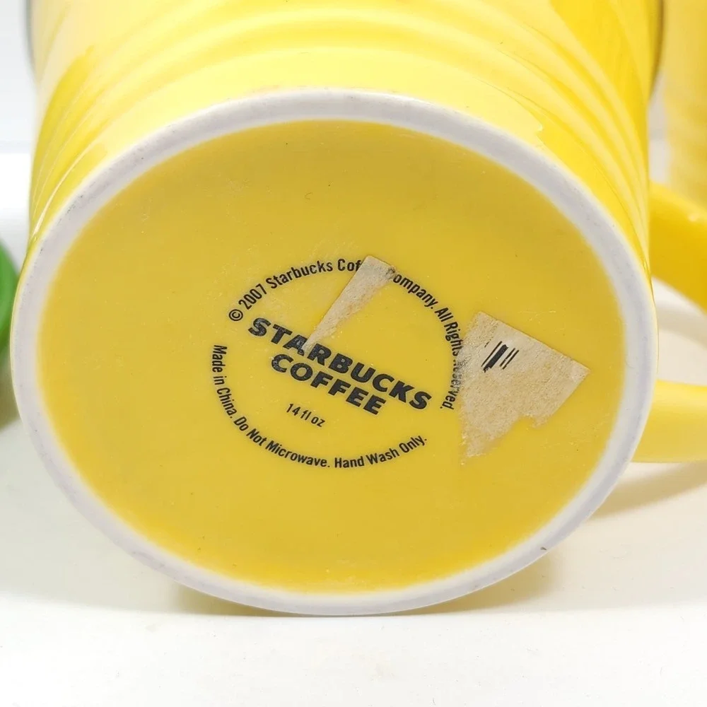 STARBUCKS 2007‎ 14 OZ Set  2-Green 2-Yellow Sand Pail Bucket Coffee Coffee Cup